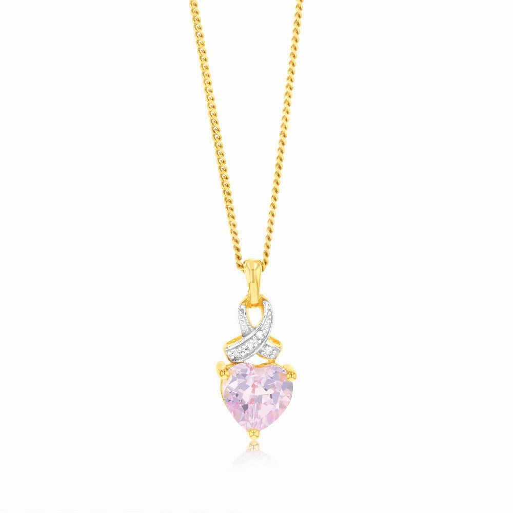 9ct Yellow Gold Heart Shaped Created Sapphire & Diamond Pendant