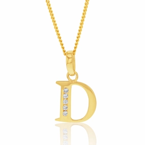 9ct Yellow Gold Inital D Zirconia Pendant
