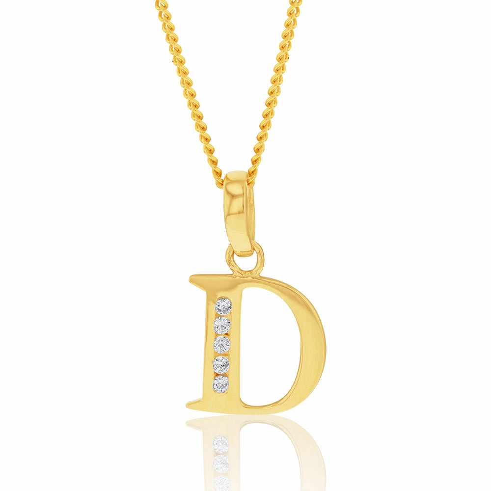 9ct Yellow Gold Inital D Zirconia Pendant