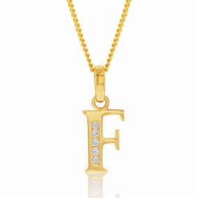 9ct Yellow Gold Initial F Zirconia Pendant