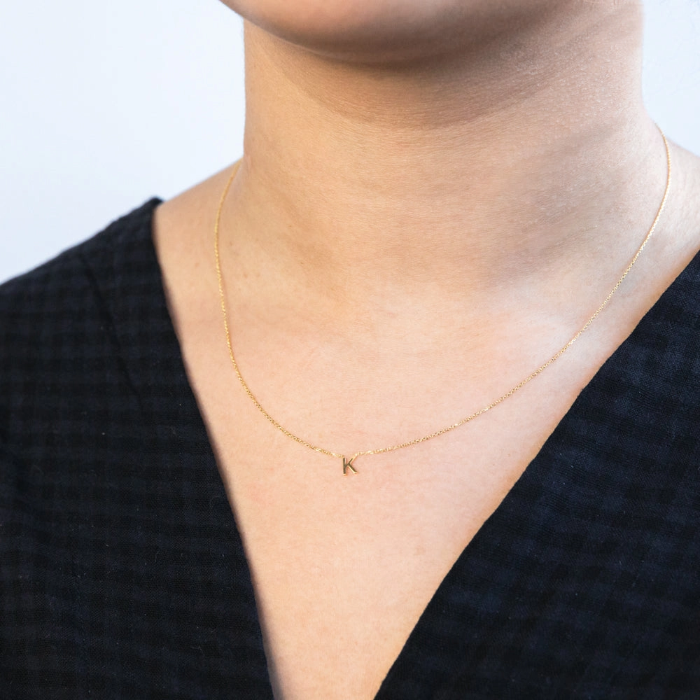 9ct Yellow Gold Initial "K" Pendant on 43cm Chain