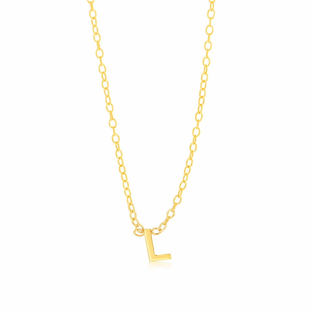 9ct Yellow Gold Initial "L" Pendant On Chain