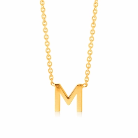 9ct Yellow Gold Initial "M" Pendant on 43cm Chain