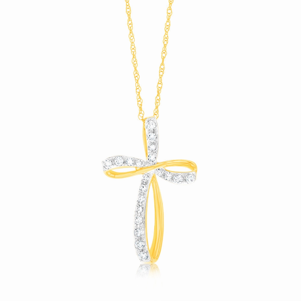 9ct Yellow Gold Lab Grown Cross Infinity Diamond Pendant