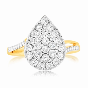 9ct Yellow Gold Lab Grown Pear Shaped Ring With 27 Brilliant Diamonds
