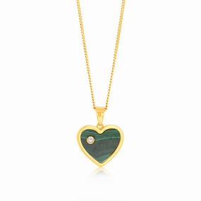 9ct Yellow Gold Natual Malachite Heart Pendant