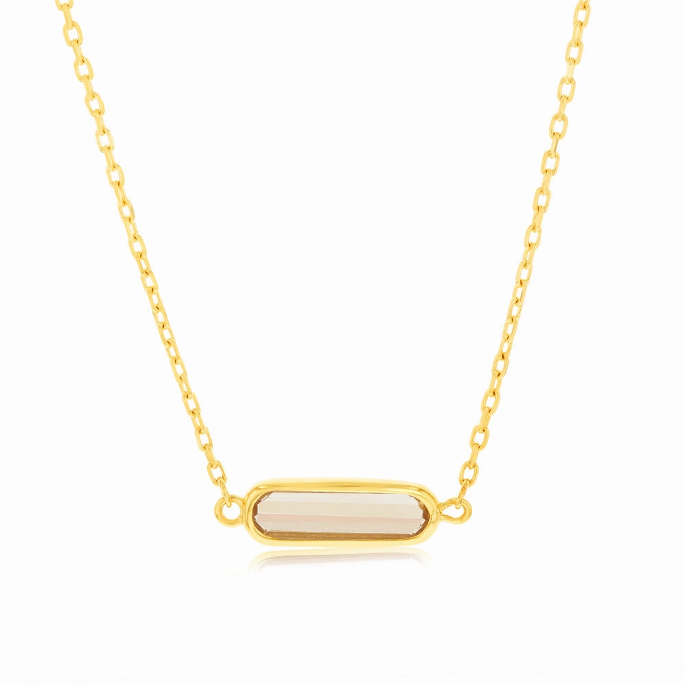 9ct Yellow Gold  Natural Quartz Pendant On Chain