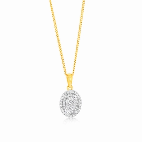 9ct Yellow Gold Oval Shaped Pendant in 1/4 Carat Natural Diamonds