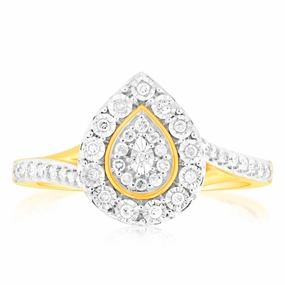 9ct Yellow Gold Pear Shape Diamond Ring 1/6 Carat