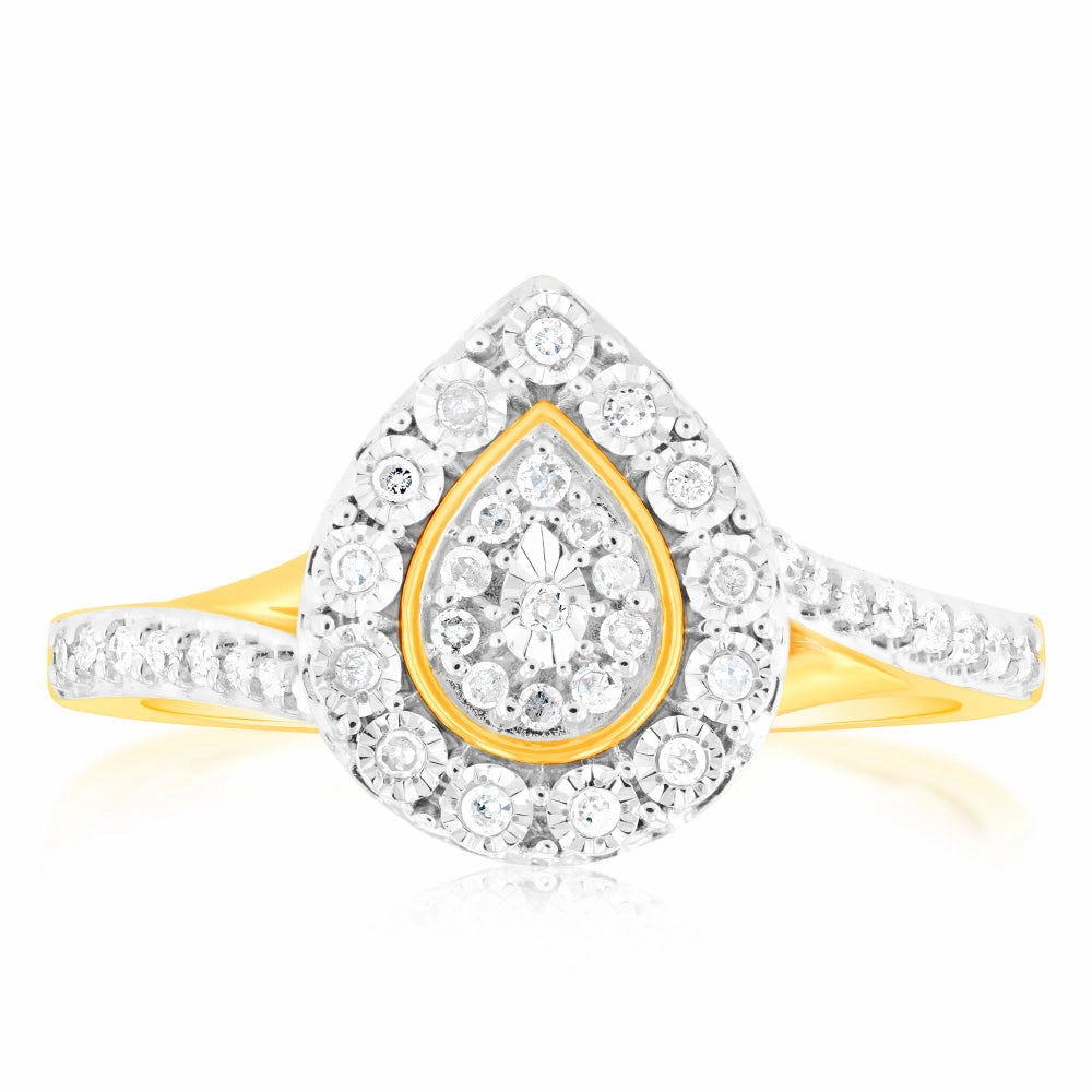 9ct Yellow Gold Pear Shape Diamond Ring 1/6 Carat