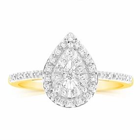 9ct Yellow Gold Pear Shaped Ring in 1/7 Carat Natural Diamonds