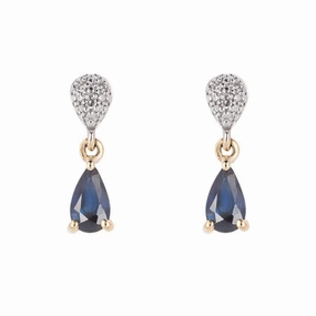 9ct Yellow Gold Pear-Shaped Sapphire & Diamond Drop Earrings