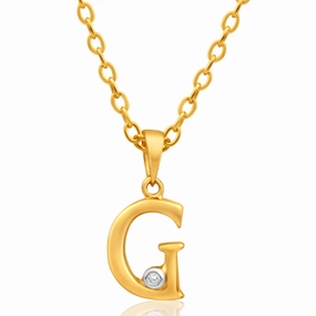 9ct Yellow Gold Pendant Initial G set with Diamond