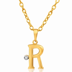 9ct Yellow Gold Pendant Initial R set with diamond