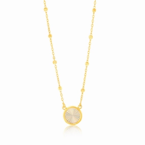 9ct Yellow Gold Rainbow Circle Pendant On Trace and Ball 43-46cm Chain