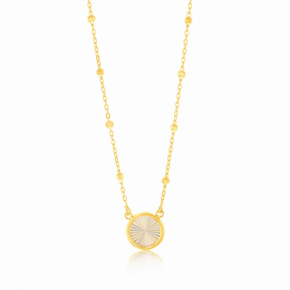 9ct Yellow Gold Rainbow Circle Pendant On Trace and Ball 43-46cm Chain