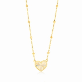 9ct Yellow Gold Rainbow Heart Pendant On Trace And Ball 43-46cm Chain