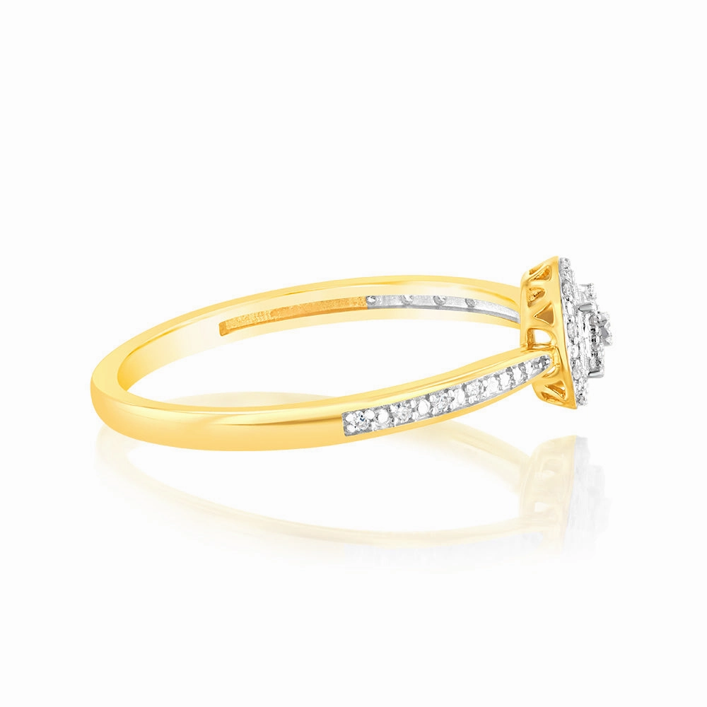 9ct Yellow Gold Ring Diamond Cluster Ring with 33 Brilliant Cut Diamond