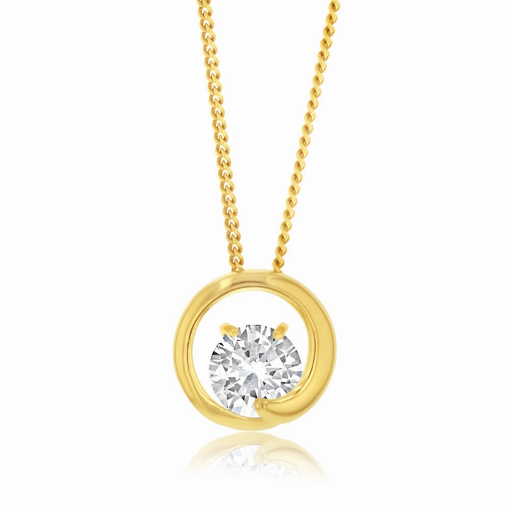 9ct Yellow Gold Silverfilled Cubic Zirconia Circle Pendant