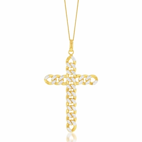 9ct Yellow Gold Silverfilled Diamond Cut Curb Link Cross Pendant