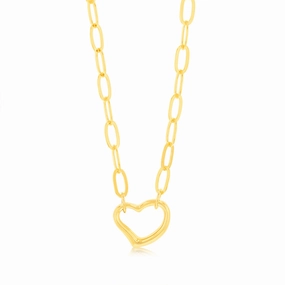9ct Yellow Gold Silverfilled Heart Pendant Paperclip 45cm Chain
