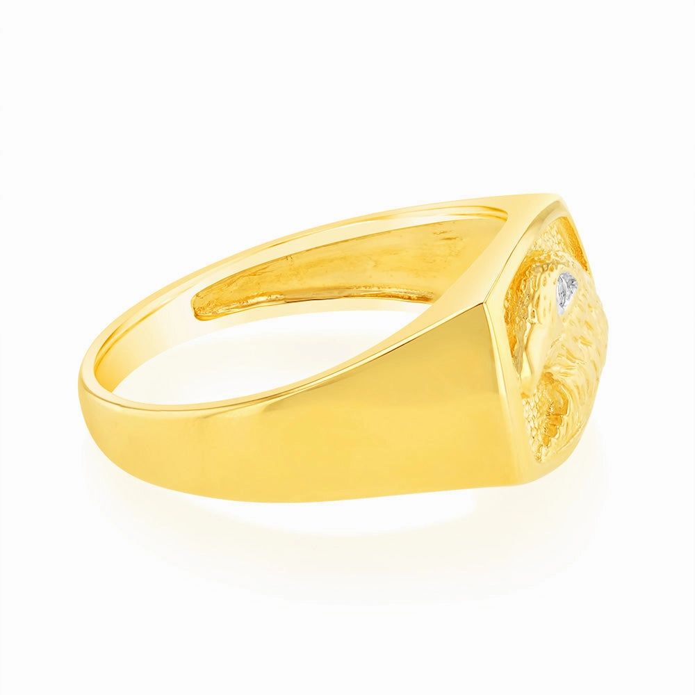 9ct Yellow Gold Single Diamond Eagle Gents Ring