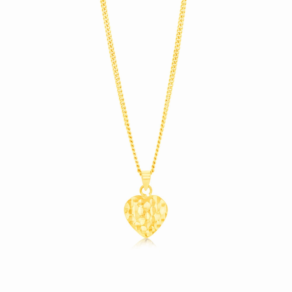 9ct Yellow Gold Textured Heart Pendant