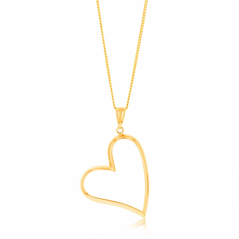 9ct Yellow Gold Tilted Open Heart Pendant