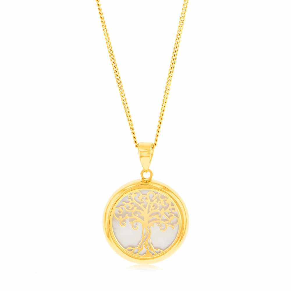 9ct Yellow Gold Tree Of Life Mother Of Pearl Pendant