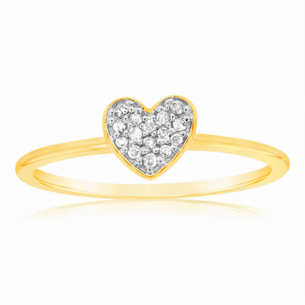 9ct Yellow Gold with 15 Brilliant Diamonds Heart Dress Ring