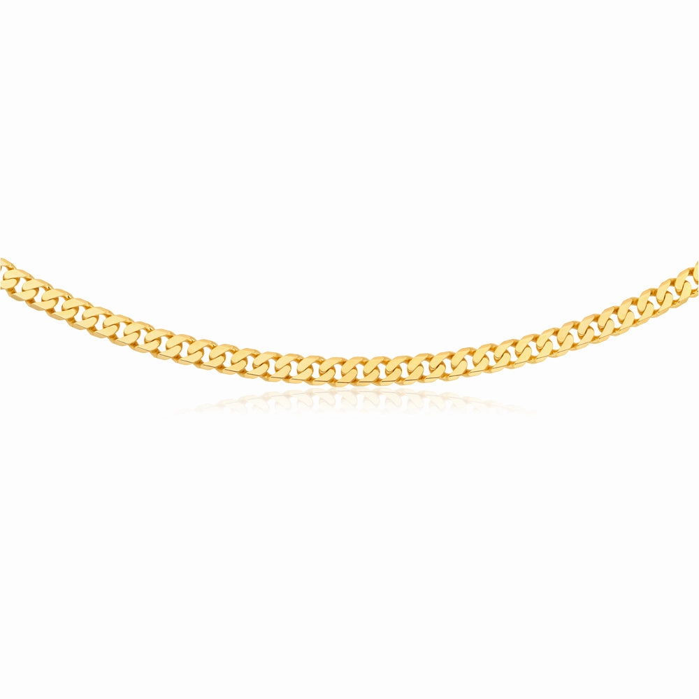 9ct Yellow Heavy Solid Gold Curb Flat Bevelled 55cm Chain 250Gauge