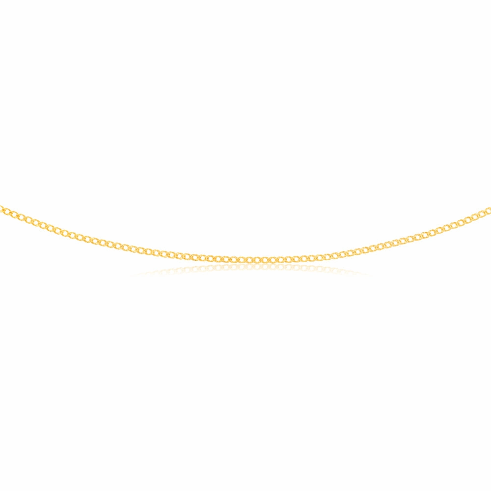 9ct Yellow Solid Gold Double Curb 30 Gauge Diamond Cut 45cm Chain