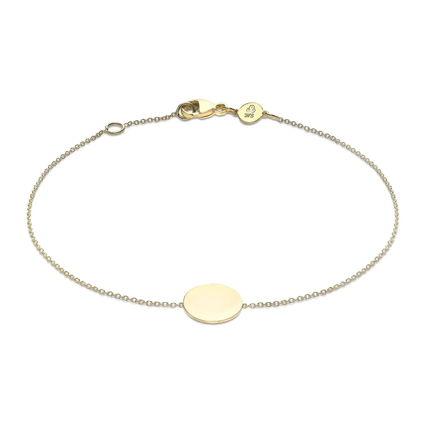 9K Yellow Gold Solid Mini Disc Adjustable Bracelet 18cm 1cm