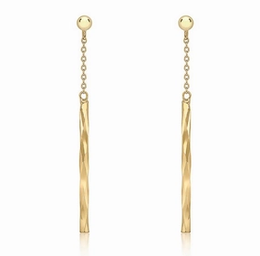 9K Yellow Gold Diamond Cut Bar and Chain Drop Earrings