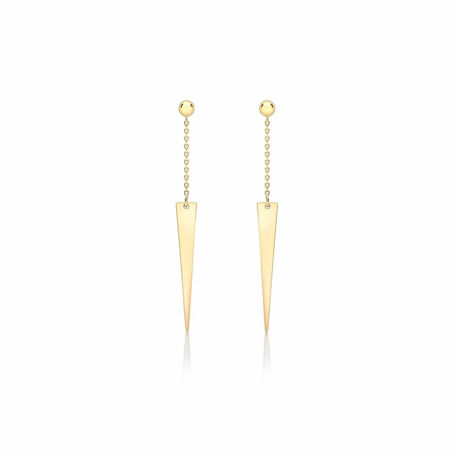 9K Yellow Gold Solid Spear Drop Chain Earrings