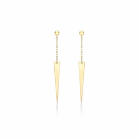 9K Yellow Gold Solid Spear Drop Chain Earrings