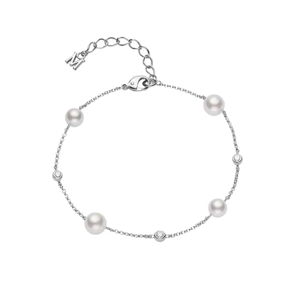 Akoya Pearl and Diamond Station Bracelet