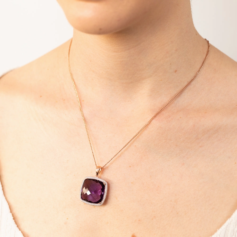 Amethyst & 0.54ct Cubic Zirconia Pendant in 9ct Rose Gold