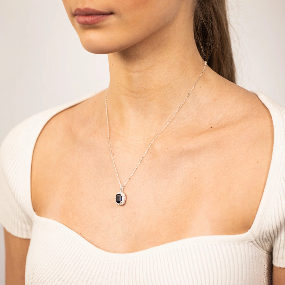 Blue And White Zirconia Pendant On 42 3cm Chain