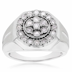 Brilliant Cut Diamonds Gents Ring in Sterling Silver