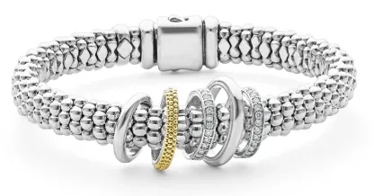 Caviar Lux  Two-Tone Five Ring Diamond Caviar Bracelet | 9mm