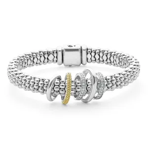 Caviar Lux  Two-Tone Five Ring Diamond Caviar Bracelet | 9mm
