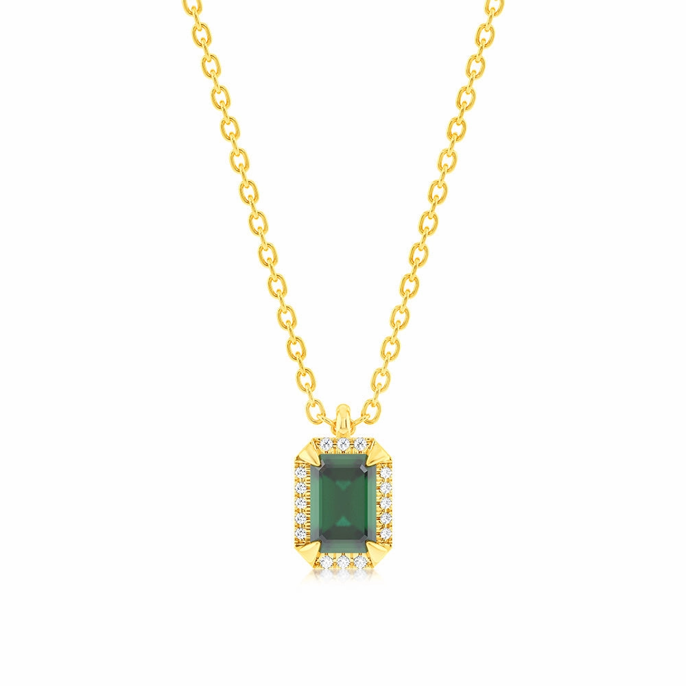 Created Emerald and Diamond Pendant in 9ct Yellow Gold