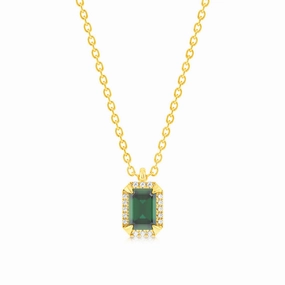 Created Emerald and Diamond Pendant in 9ct Yellow Gold