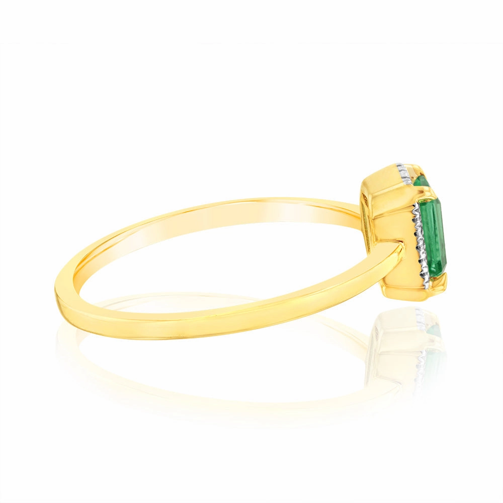 Created Emerald and Diamond Ring in 9ct Yellow Gold
