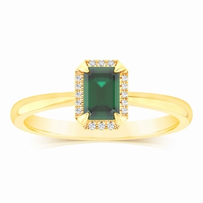 Created Emerald and Diamond Ring in 9ct Yellow Gold