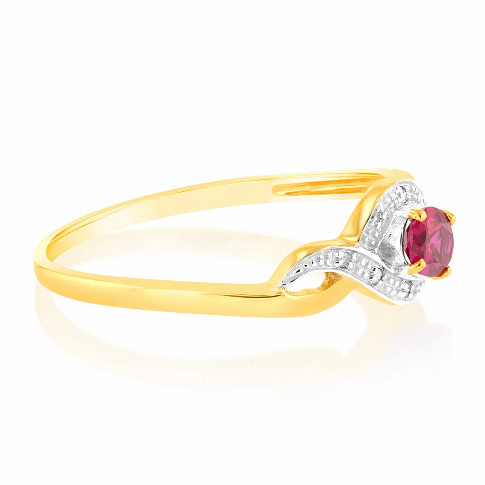 Created Oval Shape Ruby 5x4mm With Diamonds in 9ct Yellow Gold