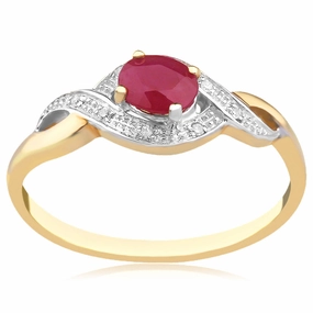 Created Oval Shape Ruby 5x4mm With Diamonds in 9ct Yellow Gold