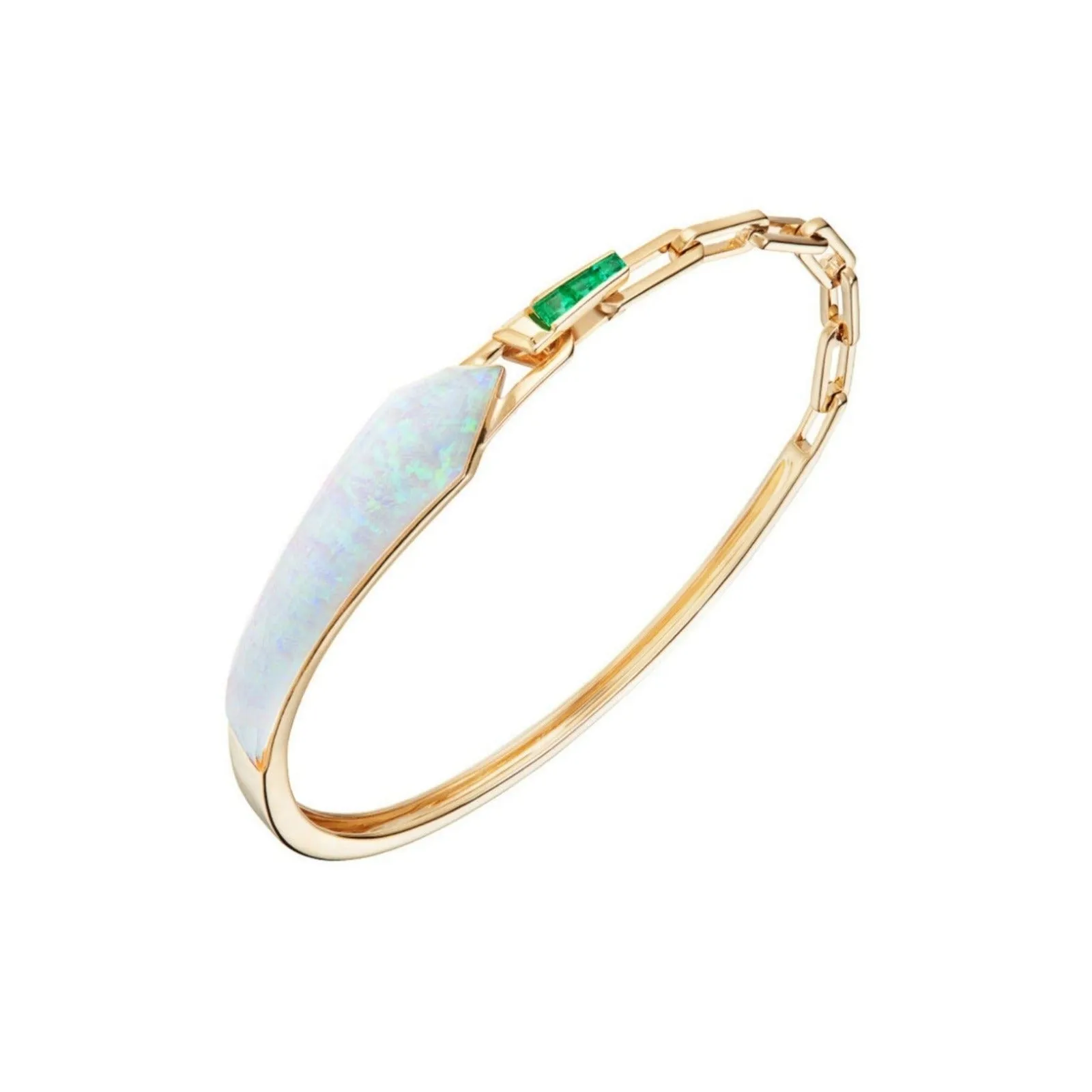 Crystal Haze Shard Slimline Linked Bracelet in White Opalescent with Emeralds