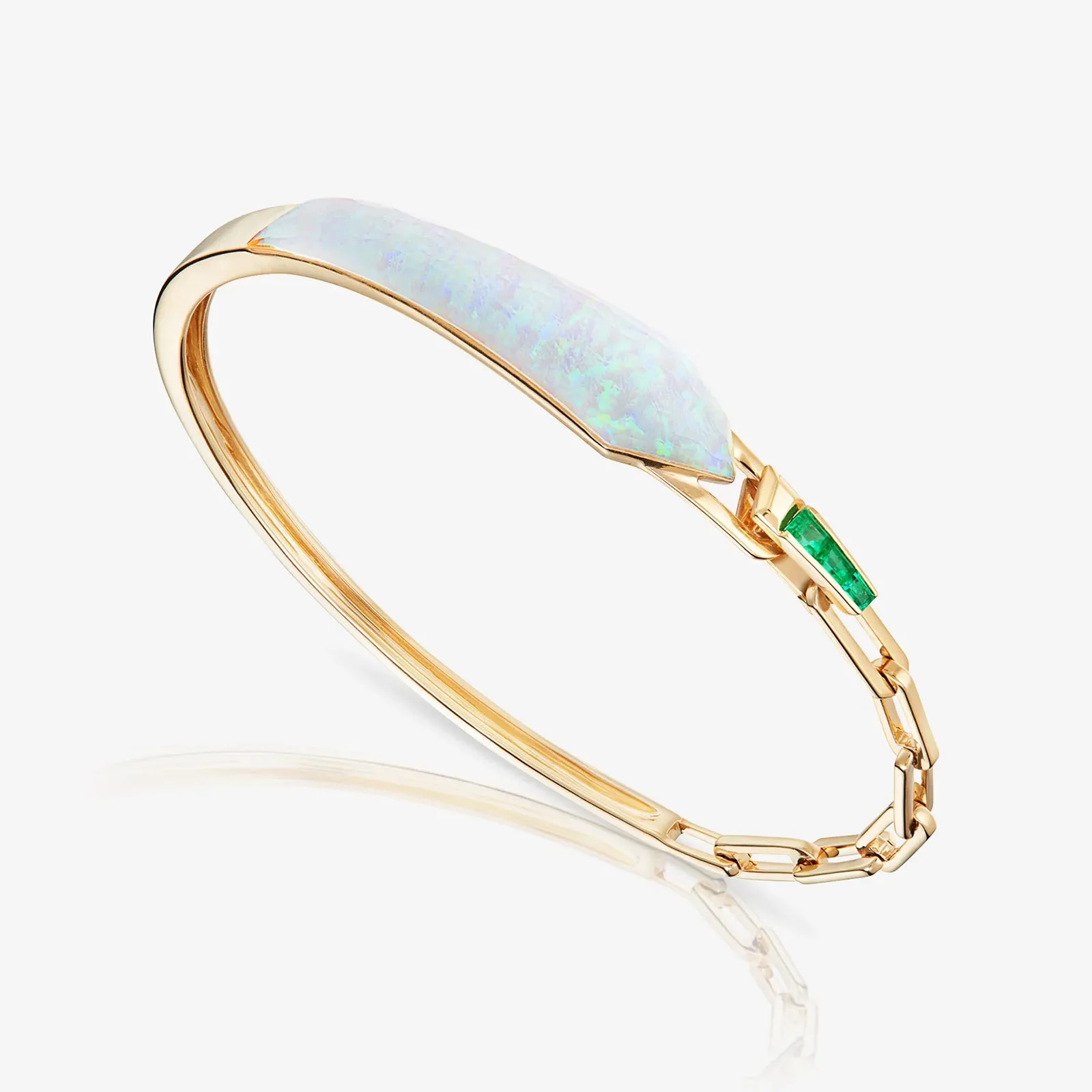 Crystal Haze Shard Slimline Linked Bracelet in White Opalescent with Emeralds